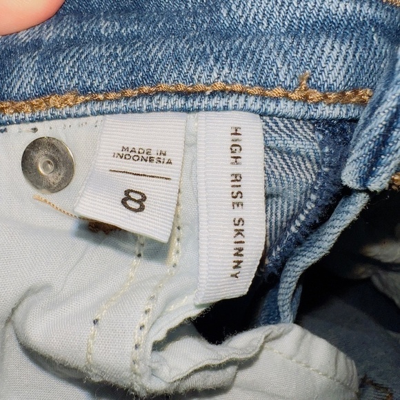 Loft Medium Wash Denim Frayed Side Stripe high Rise Skinny Jeans size 8 - Picture 5 of 7